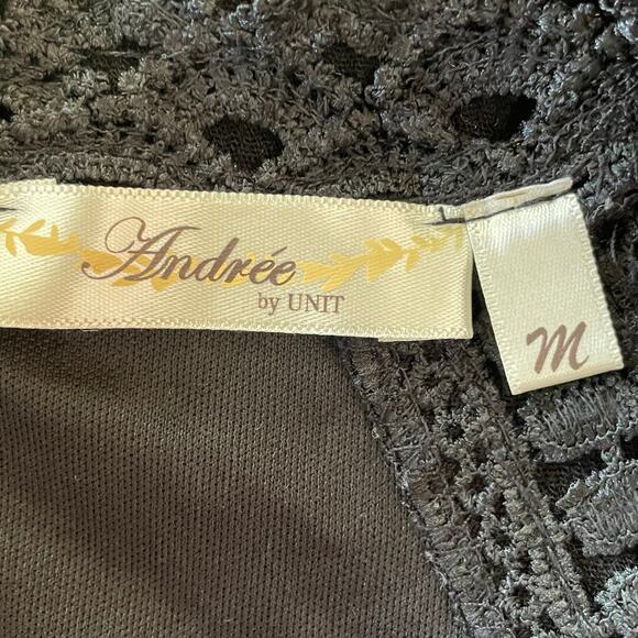 Andree by Unit Black Gauzy Sheath Dress White Lace Trim Sz MED Whimsygoth Grunge - Picture 9 of 9